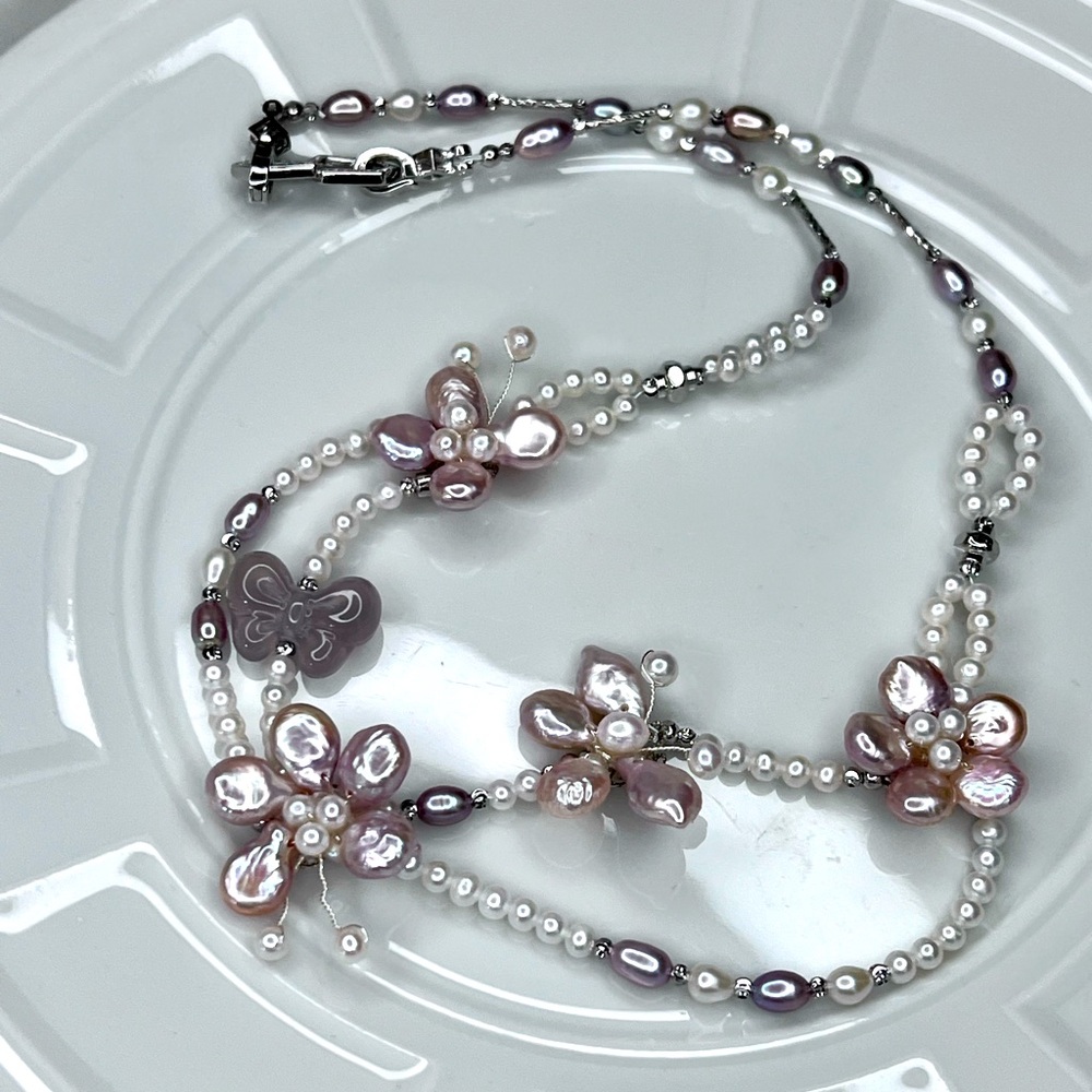 🦋🌸 Handmade Premium Sakura Pink Freshwater Keshi Pearl Necklace